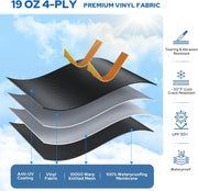 RV Awning Fabric Replacement, Upgraded 19oz Heavy Duty Material with Awning Tie Down Kits & 7 Hooks, Outdoor Vinyl Canopy for Trailer and Motorhome Awning- 10'-21'
