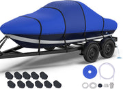 Boat Cover with Fast Drainage Kits, 1400D Middle Reinforced Heavy Duty Waterproof Polyester Canvas with Storage Bag Fits 14'-24' V-Hull, Tri-Hull, Runabout Bass Boat, Fish&Ski