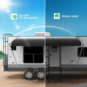 Fonzier 18oz RV Awning Fabric Replacement, Heavy Duty Vinyl, with Awning Tie Down Kits & 7 Awning Hooks & Pull Strap for Trailer
