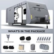 Upgraded 210D Weatherproof Travel Trailer RV Cover with Tire Cover for 18'1"-34'Motorhome