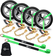 Trekassy Car Tie Down Straps for Trailers with Heavy Duty Chain Anchors, 2" x 96" Lasso Style Wheel Straps