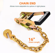 Trekassy Car Tie Down Straps for Trailers with Heavy Duty Chain Anchors, 2" x 96" Lasso Style Wheel Straps