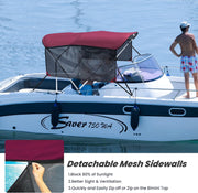 KAKIT 3 4 Bow Bimini Tops with Mesh Sidewalls Support Poles for Boats Marine Grade Canvas Top Includes 2 Straps Storage Boot 1 Inch Aluminum Frame