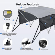 KAKIT 3 4 Bow Bimini Tops with Mesh Sidewalls Support Poles for Boats Marine Grade Canvas Top Includes 2 Straps Storage Boot 1 Inch Aluminum Frame