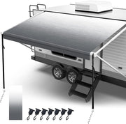 Fonzier 18oz RV Awning Fabric Replacement, Heavy Duty Vinyl, with Awning Tie Down Kits & 7 Awning Hooks & Pull Strap for Trailer