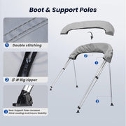 KAKIT 3 4 Bow Bimini Tops with Mesh Sidewalls Support Poles for Boats Marine Grade Canvas Top Includes 2 Straps Storage Boot 1 Inch Aluminum Frame