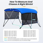 KAKIT 3 4 Bow Bimini Tops for Boats with 3 Mesh Sidewalls Rear Support Poles Boat Canopy Includes Straps Storage Boot