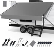RV Awning Fabric Replacement, Upgraded 19oz Heavy Duty Material with Awning Tie Down Kits & 7 Hooks, Outdoor Vinyl Canopy for Trailer and Motorhome Awning- 10'-21'