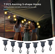 Fonzier 18oz RV Awning Fabric Replacement, Heavy Duty Vinyl, with Awning Tie Down Kits & 7 Awning Hooks & Pull Strap for Trailer