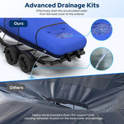 Boat Cover with Fast Drainage Kits, 1400D Middle Reinforced Heavy Duty Waterproof Polyester Canvas with Storage Bag Fits 14'-24' V-Hull, Tri-Hull, Runabout Bass Boat, Fish&Ski