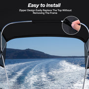 KAKIT 3 4 Bow Bimini Top Replacement Cover, 900D Oxford Bimini Tops for Boats with 2 Mesh Sidewalls, 2 Straps and Storage Boot Easy Install Zipper Closure, Replacement Boat Canopy Sun Shade No Frame
