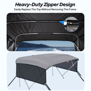 KAKIT Upgraded 4 Bow Bimini Tops for Pontoon Boats with 2 Mesh Sidewalls Square Frame 600D Oxford Top with Rear Support Poles, Storage Boot 1 Inch Aluminum Frame
