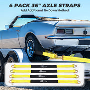 Trekassy 2”x 144” Car Tie Down Straps for Trailers, 4 Pack Ratchet, 4 Tire Straps, 4 Axle Straps