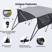KAKIT 3 4 Bow Bimini Tops for Boats with 3 Mesh Sidewalls Rear Support Poles Boat Canopy