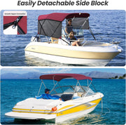 KAKIT 3 4 Bow Bimini Tops with Mesh Sidewalls Support Poles for Boats Marine Grade Canvas Top Includes 2 Straps Storage Boot 1 Inch Aluminum Frame