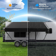 RV Awning Fabric Replacement, Upgraded 19oz Heavy Duty Material with Awning Tie Down Kits & 7 Hooks, Outdoor Vinyl Canopy for Trailer and Motorhome Awning- 10'-21'