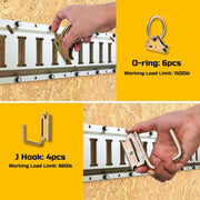 Trekassy E Track Tie-Down Kit - 16 Pieces: 4 Pack 8ft E-Track Rails, 2 Pack 2ft E-Track Rails, 10 E Track Tie