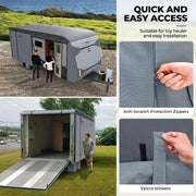 RVMasking 7 Layers top RV Travel Trailer Cover With Rear Side Roll-Up Door Fits 15'1"-40'