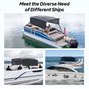 KAKIT Upgraded 4 Bow Bimini Tops for Pontoon Boats with 2 Mesh Sidewalls Square Frame 600D Oxford Top with Rear Support Poles, Storage Boot 1 Inch Aluminum Frame