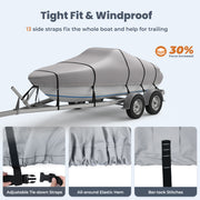 RVMasking 1400D Boat Cover Fits Bass Boat, V-Hull, Runabout, Fish&Ski, Tri-Hull Length: 14'-22'