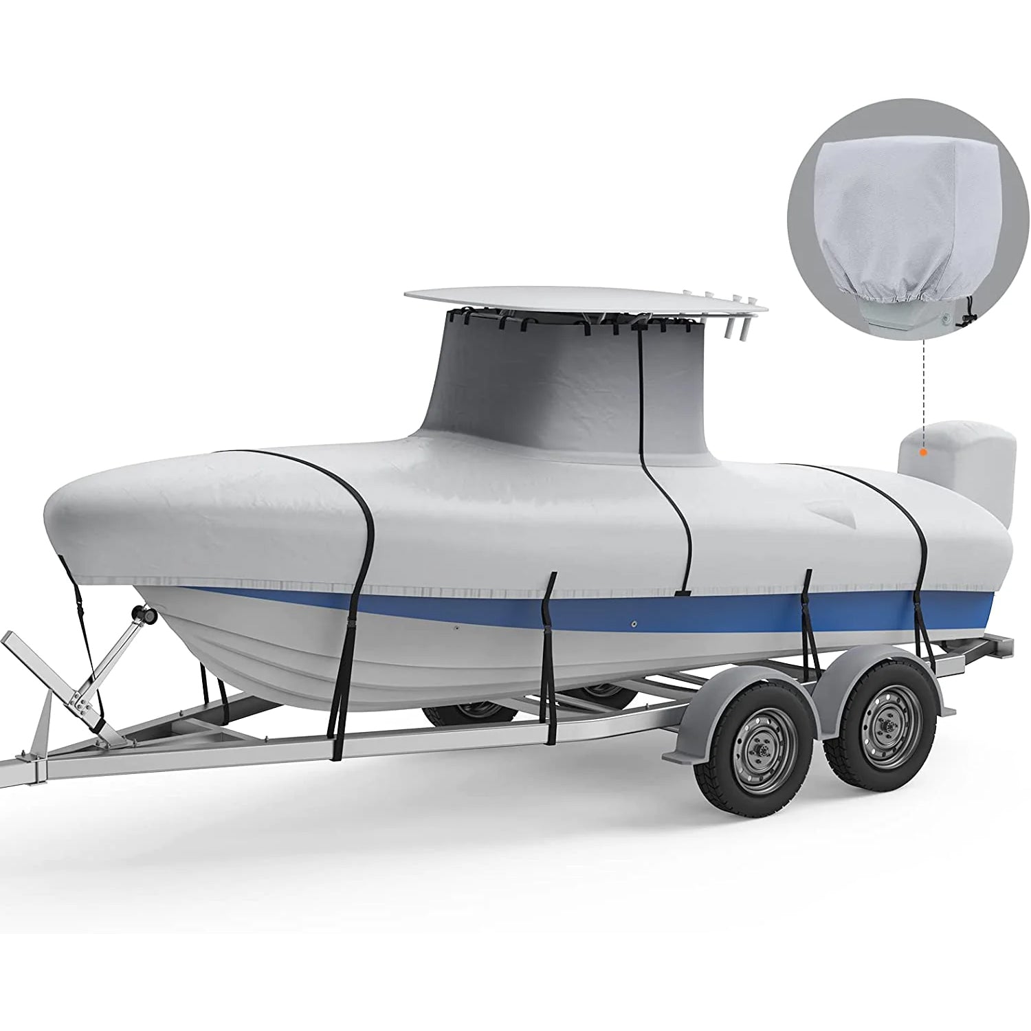 RVMasking Upgraded 600D T-Top Boat Cover 100% Waterproof Heavy Duty  Tear-Resistant Polyester with Motor Cover for Center Console Boat with T  TOP Roof, 22'-24' Long Beam Width up to 106 : 