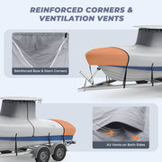 RVMasking Upgraded 1200D T-Top Boat Cover 100% Waterproof Heavy Duty Tear-Resistant Polyester with Motor Cover for Center Console Boat with T TOP Roof 17'-28'