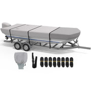 RVMasking 12'-18' Long 1200D Reinforced Jon Boat Cover with Motor Cover Heavy Duty Waterproof Trailerable Cover,Beam Width up to 70"-75"