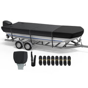 RVMasking 12'-18' Long 1200D Reinforced Jon Boat Cover with Motor Cover Heavy Duty Waterproof Trailerable Cover,Beam Width up to 70"-75"