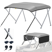 KAKIT Upgraded 4 Bow Bimini Tops for Pontoon Boats with 2 Mesh Sidewalls Square Frame 600D Oxford Top with Rear Support Poles, Storage Boot 1 Inch Aluminum Frame