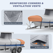 RVMasking Upgraded 1200D T-Top Boat Cover with Motor Cover for Center Console Boat with T TOP Roof