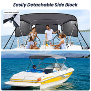 3 4 Bow Bimini Tops for Boats with 3 Mesh Sidewalls Rear Support Poles Boat Canopy Includes Straps Storage Boot, Dark Gray