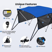 KAKIT 3 4 Bow Bimini Tops with Mesh Sidewalls Support Poles for Boats Marine Grade Canvas Top Includes 2 Straps Storage Boot 1 Inch Aluminum Frame