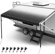 18oz RV Awning Fabric Replacement, Heavy Duty Vinyl, with Awning Tie Down Kits & 7 Awning Hooks & Pull Strap for Trailer