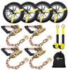 Trekassy Car Tie Down Straps for Trailers with Heavy Duty Chain Anchors, 2" x 96" Lasso Style Wheel Straps