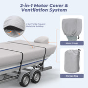 RVMasking 12'-18' Long 1200D Reinforced Jon Boat Cover with Motor Cover Heavy Duty Waterproof Trailerable Cover,Beam Width up to 70"-75"