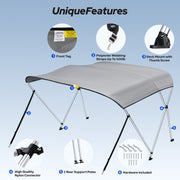 KAKIT 4 Bow Bimini Tops for Boats 1200D Oxford Boat Canopy Includes Storage Boot Easy Install