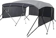 KAKIT 3 4 Bow Bimini Tops for Boats with 3 Mesh Sidewalls Rear Support Poles Boat Canopy Includes Straps Storage Boot, Dark Gray