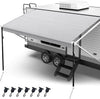 RV Awning Fabric Replacement with Awning Tie Down Kits & 7 Awning Hooks & Pull Strap for Trailer Camper Awning