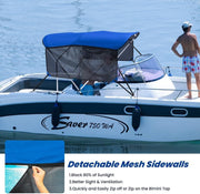 KAKIT 3 4 Bow Bimini Tops with Mesh Sidewalls Support Poles for Boats Marine Grade Canvas Top Includes 2 Straps Storage Boot 1 Inch Aluminum Frame