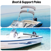 【Extra 12% OFF】Heavy Duty 1200D 7Ply 4 Bow Bimini Top Boat Cover 6 / 8 ft with Rear Poles[Gray,Model 8'L x 54" H x 91"-96" W,4 Bow]