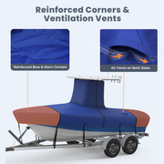 RVMasking Upgraded 1200D T-Top Boat Cover with Motor Cover for Center Console Boat with T TOP Roof