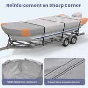 RVMasking 12'-18' Long 1200D Reinforced Jon Boat Cover with Motor Cover Heavy Duty Waterproof Trailerable Cover,Beam Width up to 70"-75"