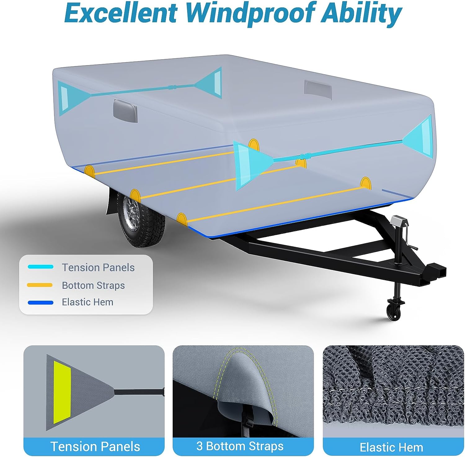pop up tent trailer cover Pop-up Folding Camper RV Cover 6 Layers Heavy Duty Fabric Camper Cover Fits for 8'-16' 12'-14'