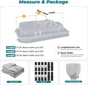 1400D Oxford Heavy Duty Waterproof Trailerable Cover for Pontoon/Deck Boat with 8 Metal Buckles and 12 Adjustable Tightening Straps