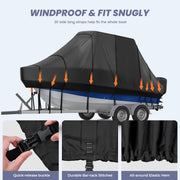 RVMasking Hard Top/T-Top Boat Cover, 1200D Partial Reinforced Waterproof Heavy Duty with Motor Cover for Center Console Boat with T TOP Roof, Black