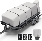 1400D Oxford Heavy Duty Waterproof Trailerable Cover for Pontoon/Deck Boat with 8 Metal Buckles and 12 Adjustable Tightening Straps