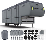 RVMasking 5th Wheel RV Cover, 31'1"-34' Heavy Duty 7 Layers Top Fifth Wheel Cover with 4 Tire Covers, Windproof Rip-Stop Anti-UV Trailer Cover, Dark Gray