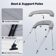 750D 3 4 Bow Bimini Tops for Boats Includes Rear Support Poles Adjustable Straps Storage Boot