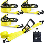 2" x 27' Heavy Duty Ratchet Straps (10,000 Lbs Break Strength), Tie Down Ratcheting with J-Hooks, Cargo Straps for Trucks