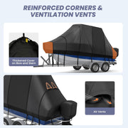 RVMasking Hard Top/T-Top Boat Cover, 1200D Partial Reinforced Waterproof Heavy Duty with Motor Cover for Center Console Boat with T TOP Roof, Black
